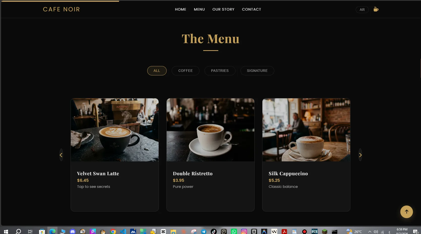 Cafe Noir — American Restaurant Website